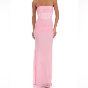 Chic Strapless Pink Maxi Dress
